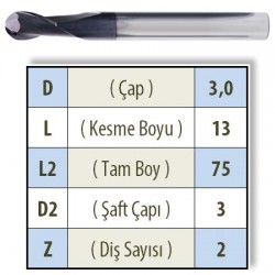 KÜRE UZUN 0300 KARBÜR PARMAK FREZE