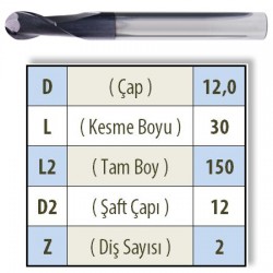 KÜRE UZUN 1300 KARBÜR PARMAK FREZE